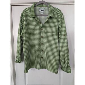 Exofficio Fishing Shirt Men's size Medium green plaid back flap‎ long sleeve